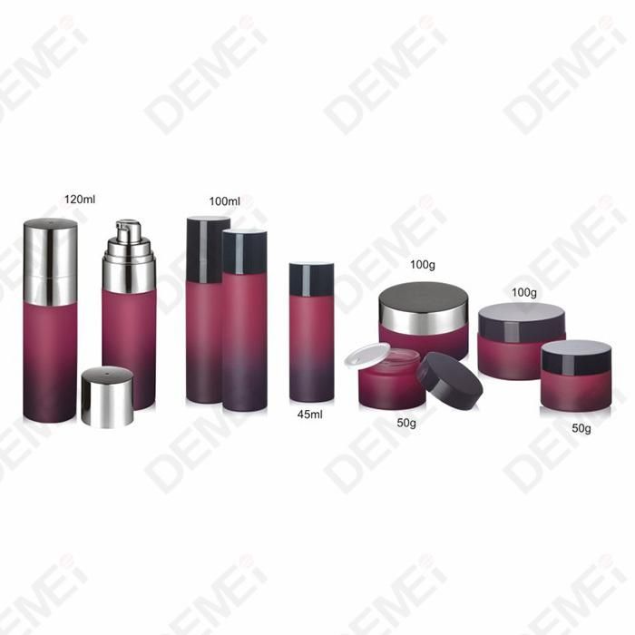 Demei 45/100/120ml 50/100g Cosmetic Skin Care Packaging Coating Black Red Cylinder Toner Lotion Glass Bottle and Cream Jar Series