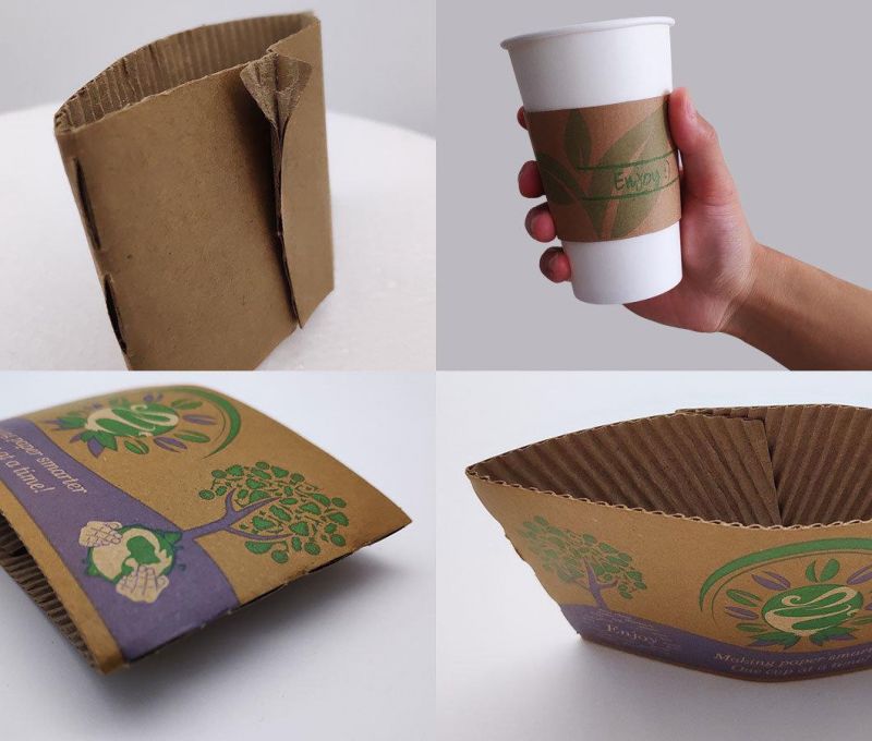 Eco-Friendly Disposable Kraft Paper Cup Sleeve for Hot and Cold Beverage 8oz