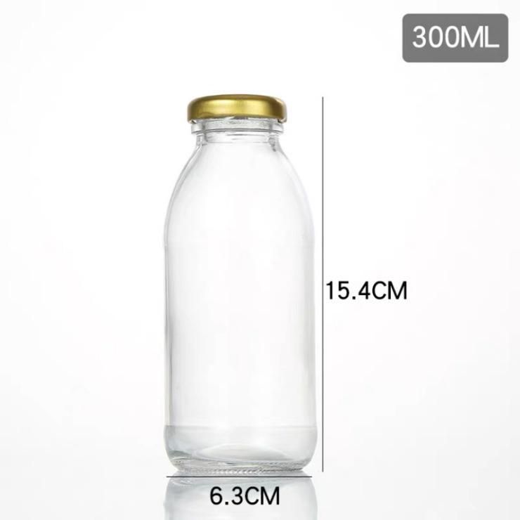 10 Ounce 16 Ounce Transparent Empty Round Fresh Milk Glass Bottle for Milk Tea Juice Beverage