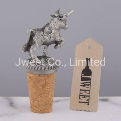 Customized Unique Cattle Metal Cap Soft Wood Cork Stopper