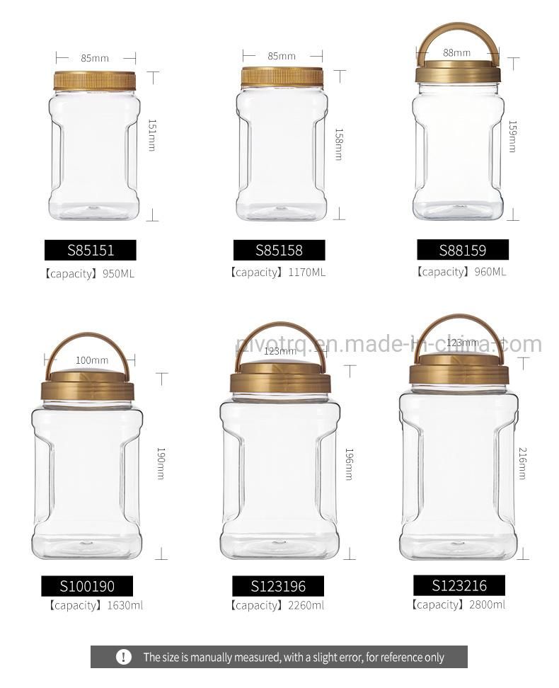 1630ml Square Shape Transparent Plastic Container Food Candy Can Jar