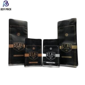 High Quality Ecofriendly Zipper Flat Bottom Pouch Food Grade Coffee Beans Plastic Packaging Bag with Valve