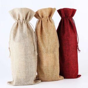 35X15cm Drawstring Jute Wine Bag for 750ml Red Wine Bottle