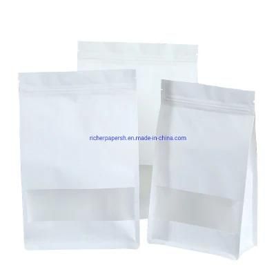 Recycle Stand up Pouch Lock Dried Biodegradable Kraft Paper Packaging Bag with Window Kraft Paper Pouch for Food