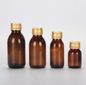 Factory Wholesale 100ml Amber Brown Glass Oral Liquid Bottle Empty Round Glass Syrup Bottle with Metal Cap