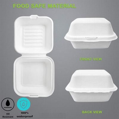 6inch Disposable Square Clamshell Paper Food Boxes for Fast Food Hamburger Fries Food etc.