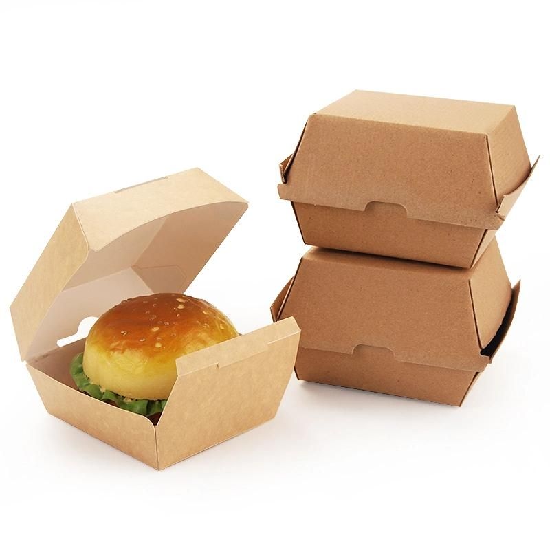 Disposable Kraft Paper Hamburger Container Custom Disposable Burger Packing Paper Box
