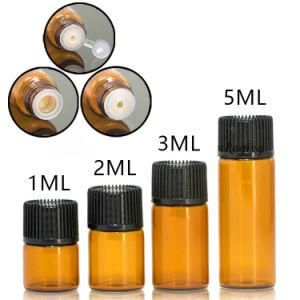 1ml 2ml 3ml Essential Oil Mini Amber Sample Glass Vials Bottles with Black Screw Cap Plastic Orifice Reducer