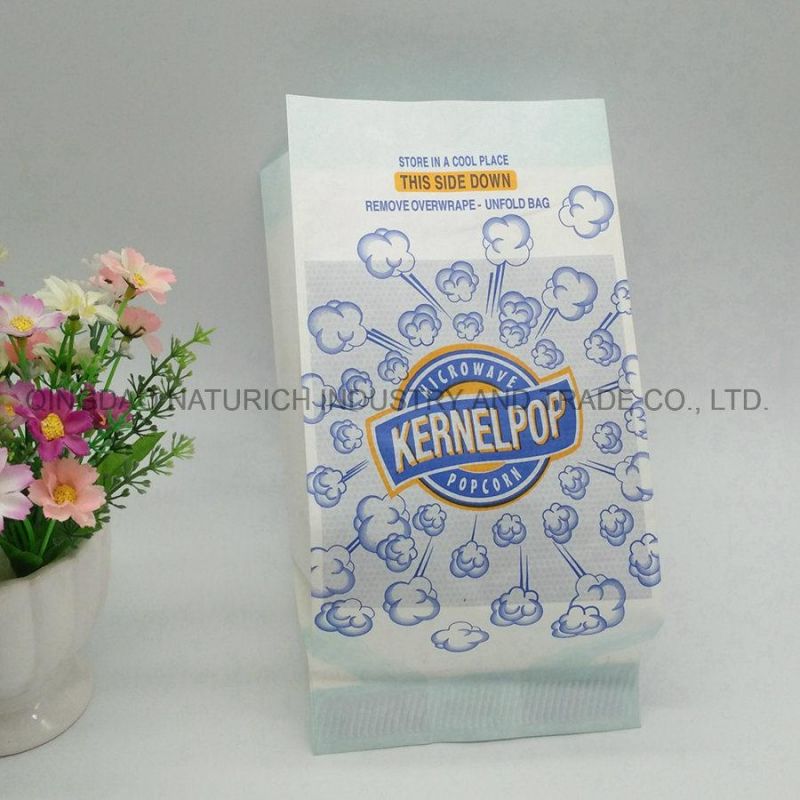 Custom Printing Food Grade Flat Bottom Kraft Paper Reusable Microwave Popcorn Bags for Sale