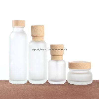 150ml Customized Logo Cosmetic Bottle in Frosted Glass with Wooden Caps in Store