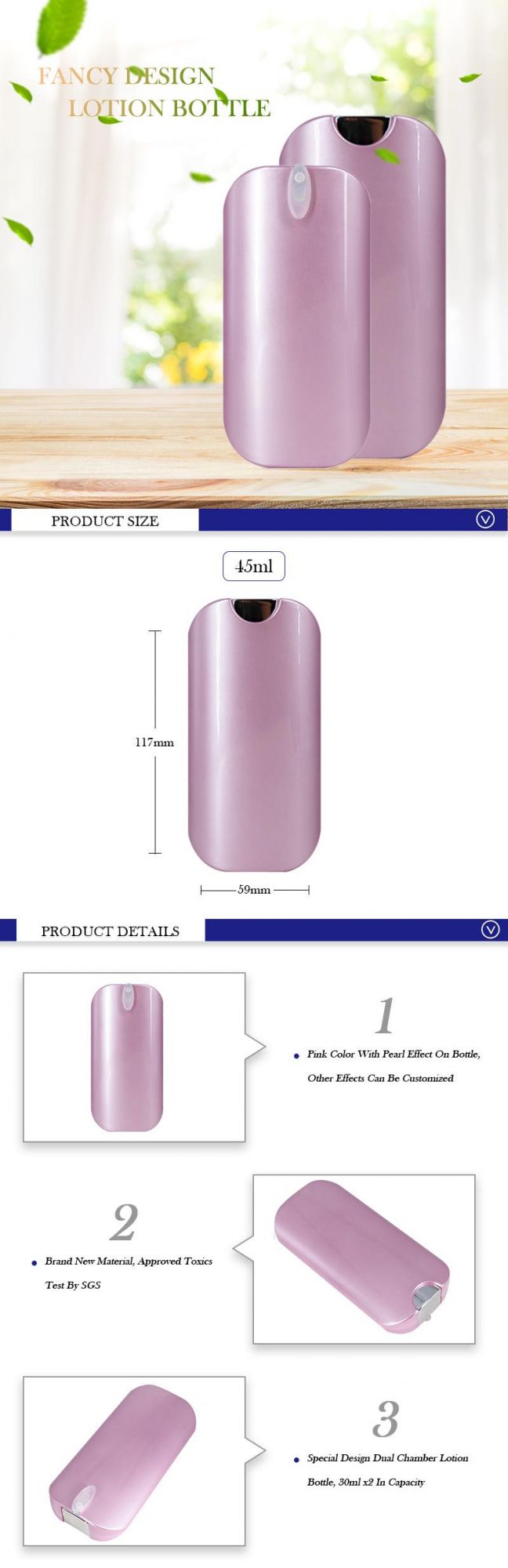 45ml Cute Fancy Design PP Cosmetic Packaging Eco Friendly Airless Lotion Bottle