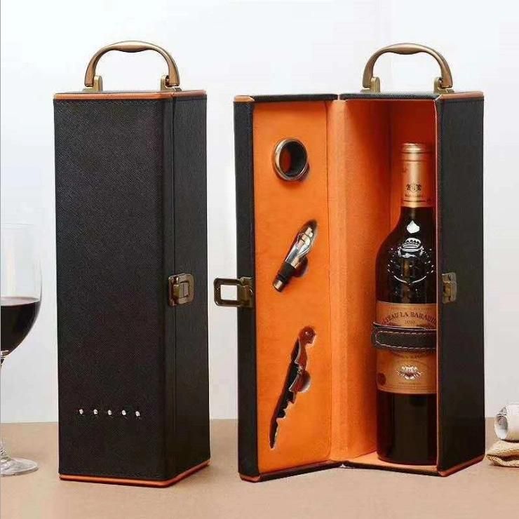 Printed Luxury Leather Wooden Package Custom Print Logo Full Color Golden Embossing Wine Gift Packing Box Liquor Packaging Box