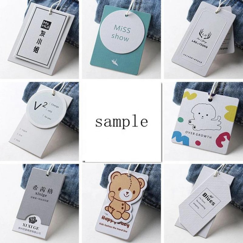 High Quality Custom Private Brand Name Logo Design Metal Eyelet Kraft Paper Hang Tags for Jeans