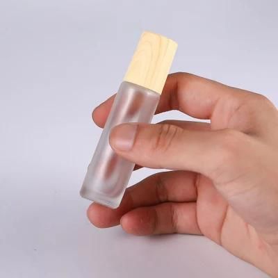 Wood Bamboo Top 5ml 10ml Sample Roll on Ball Frosted Clear Glass Roller Bottle for Essential Oil with Box