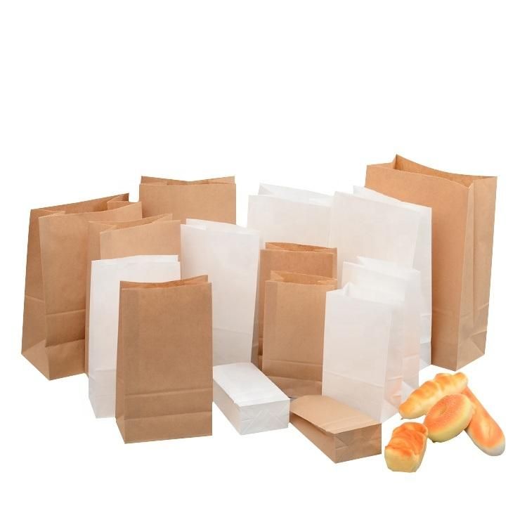 Custom Takeaway Food Packaging Flat Square Bottom Grease Proof Brown Kraft Paper Bags