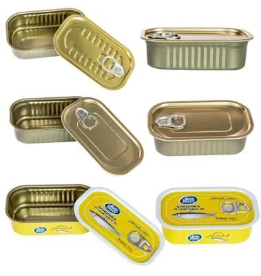 Custom Tuna Fish Rectangular Seal Ring-Pull Tin Can with Lid