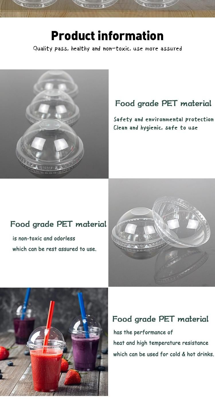 Disposable Plastic Tableware 92mm Diameter Pet Plastic Lid Hemispherical Transparent Custom for Drinking