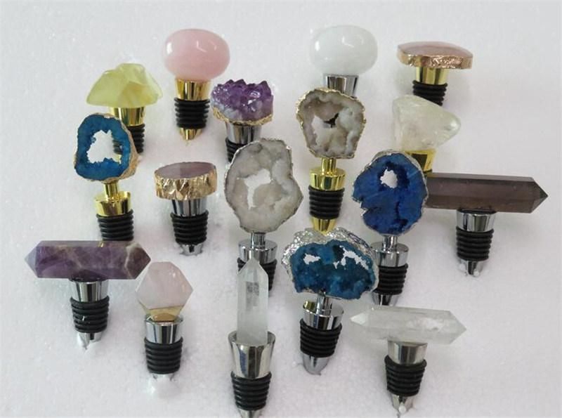 Customized Natural Raw Amethyst Wine Saver Cork Screw Glass Bottle Stopper