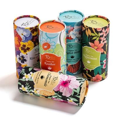 Full Printed Round Gift Packaging Cylinder Cardboard Tea Tin Box Paper Tube