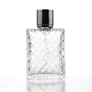 100ml Crimp Square Transparent Glass Perfume Bottle for Cosmetic Packaging
