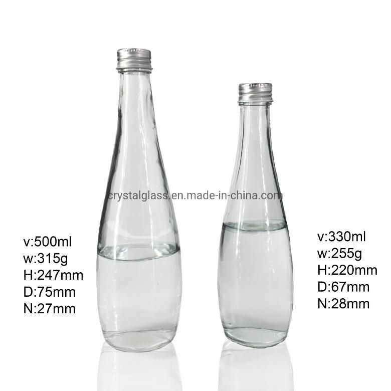 Empty Transparent 330ml 500ml High Flint Juice Drink Beverage Mineral Water Glass Bottle with Aluminium Cap