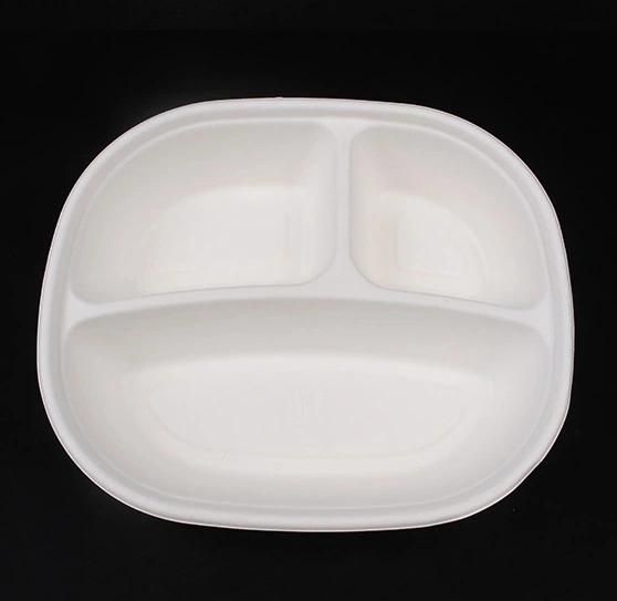 Sugarcane Bagasse 3 Compartment Biodegradable Food Containers with Cover Lid