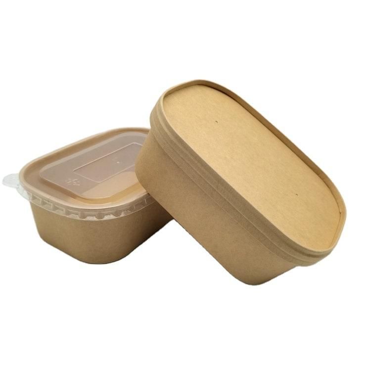 Disposable Microwavable Fruit Salad Lunch Fast Food Container Kraft Paper Rectangular Packaging Bento Food Box