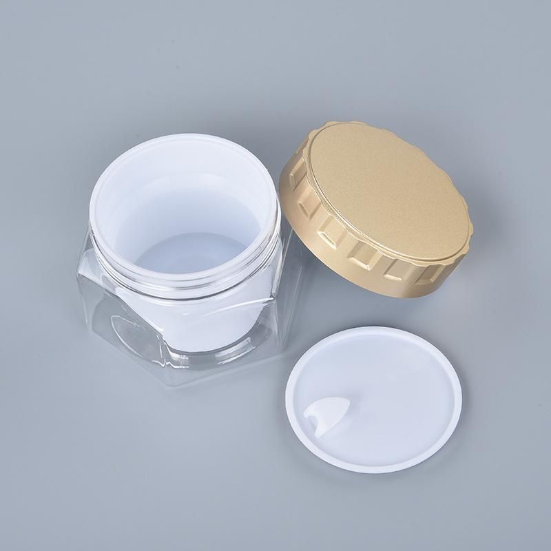 Unique Design Hexagon Double Wall Plastic Pet Clear 50ml 100ml 150ml 250ml Cosmetic Face Cream Jar