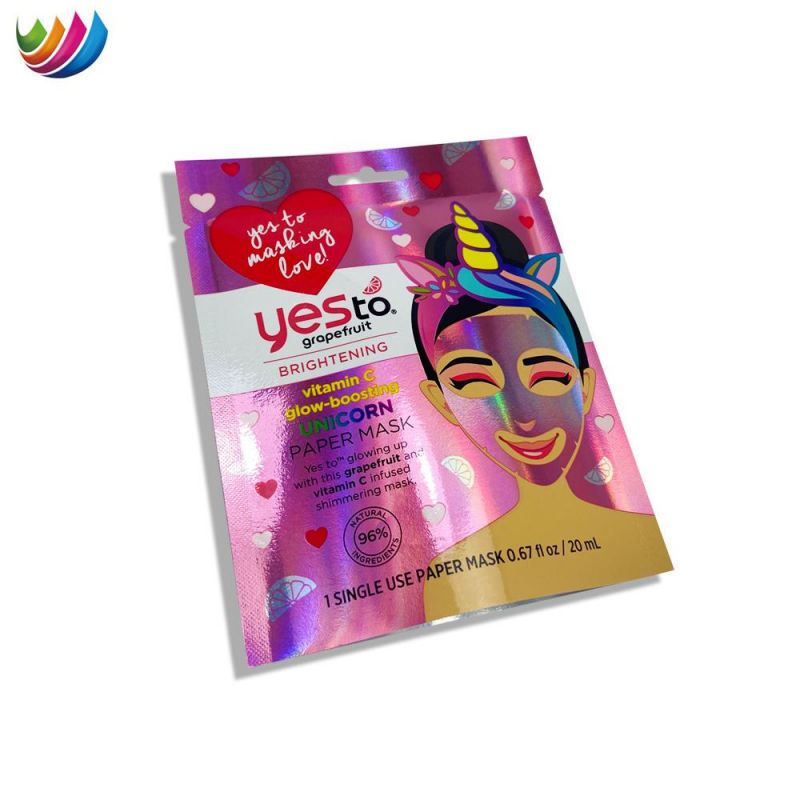 Heat Sealable Holographic 3 Side Seal Aluminum Foil Laminated Pouch Cosmetic Packaging Bag Facial Mask Sheet Packaging