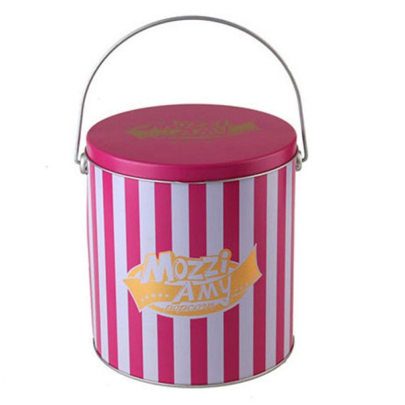 Tinplate Green Portable Round Popcorn Bucket