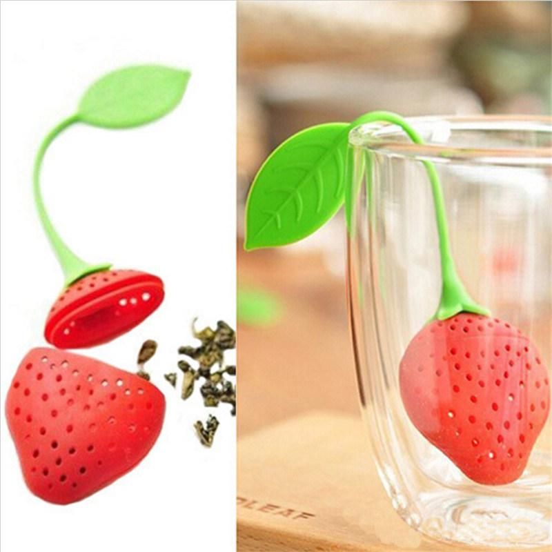 Reuseable Foof Safe Silicone Red Strawberry Shape Tea Leaf Bag Holder Tea Coffee Punch Filter Tea Infuser