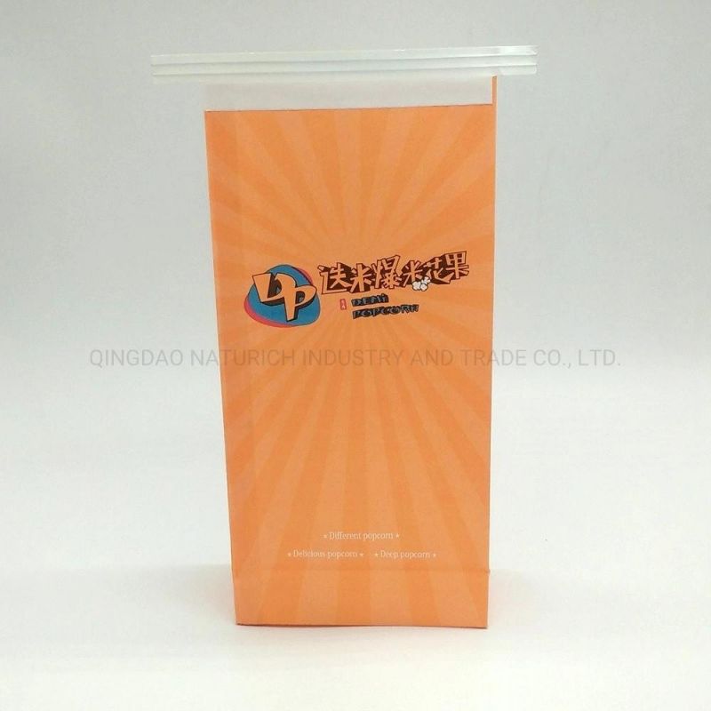 Side Gusset Custom Printed Food Grade Packaging Kraft Paper Popcorn Bags with Tin Tie and Clear Window