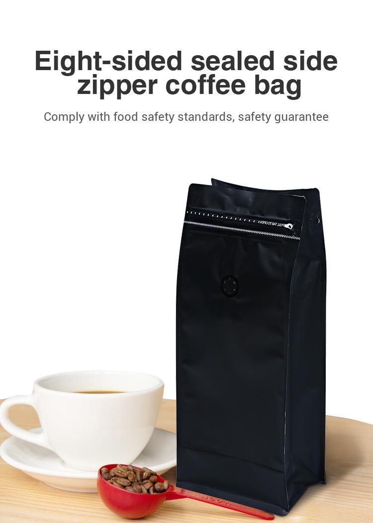 Resealable Kraft Paper Wholesale Coffee Packaging Bag Pouch Matt Black 500g