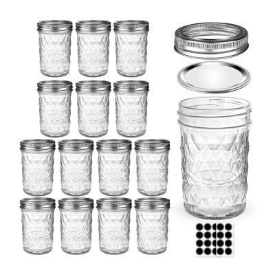 4 Oz 8 Oz 12 Oz Clear Wide Mouth Mason Jelly Jam Canning Jars with Metal Lid