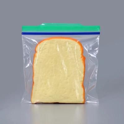 Colored Wider Zipper Sandwich Food Storage Plastic Bag with Green Lip