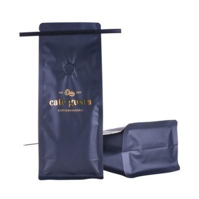 Customized Size Popular Matt Black Coffee Packaging Falt Bottom Bag with Valve and Tin Tie