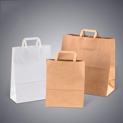 Food Clothes Take Away Handle Bag White Brown Kraft Paper Bag with Handles for Take Away Custom Logo Design