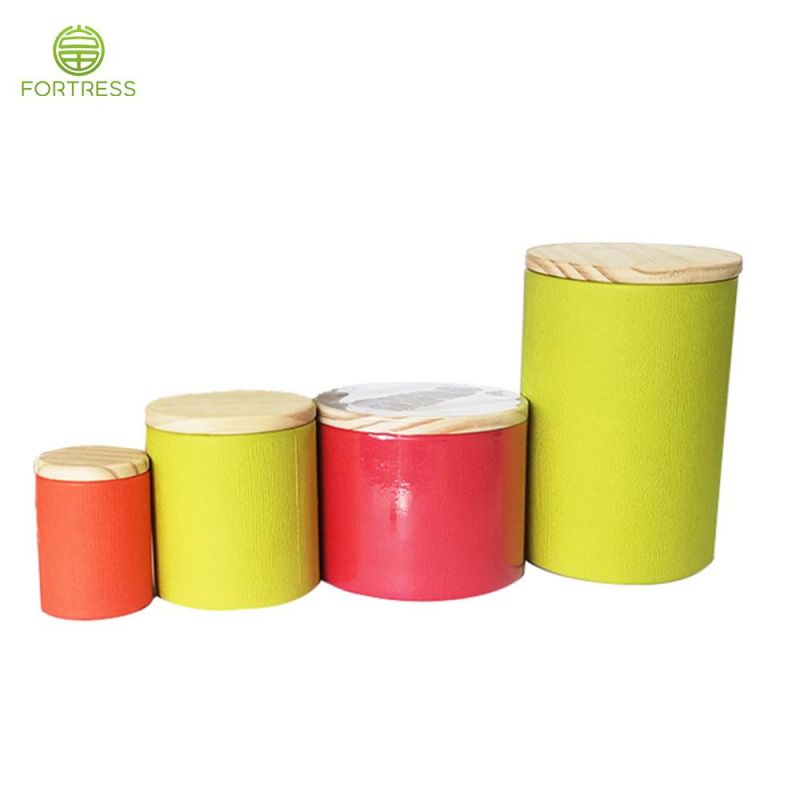 Paper Can Wooden Lid Colorful Paper Cardboard Tubes