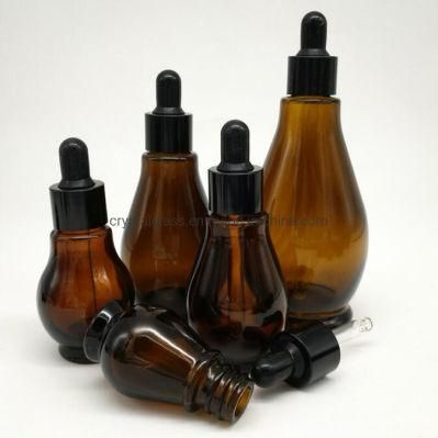 10ml 20ml 30ml 50ml 100ml Round Shape Amber Glass Massage or Essential Oil Bottle with Press Dropper