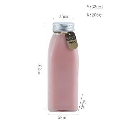 Clear Square 11oz 330ml Glass Milk Bottles Wholesale