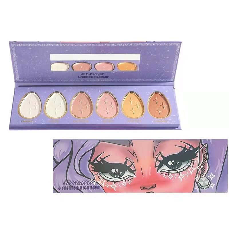 European and American E-Commerce Hot Spot Highlighter 6-Color Water Drop Combination Blush Highlighter Repair Volume
