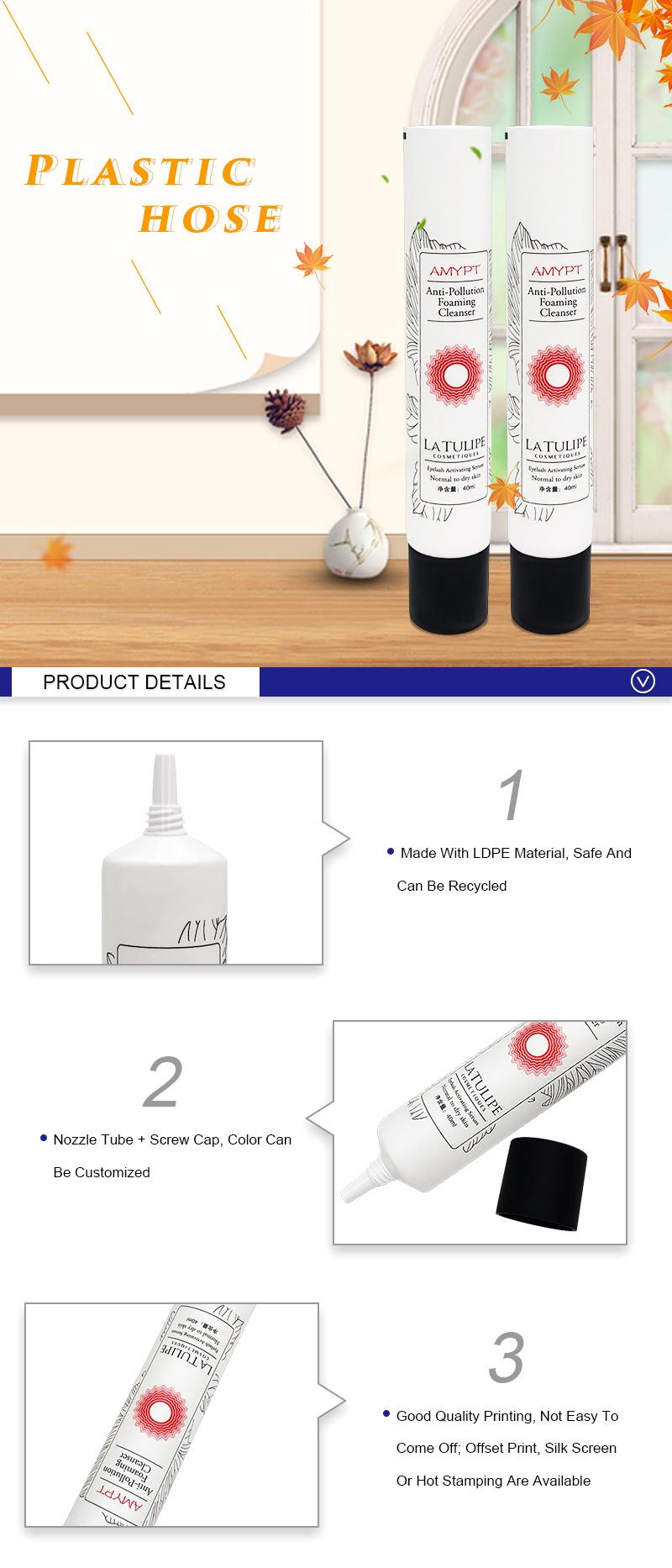 White Plastic Eye Cream Packaging Lotion Tube with Long Nozzle