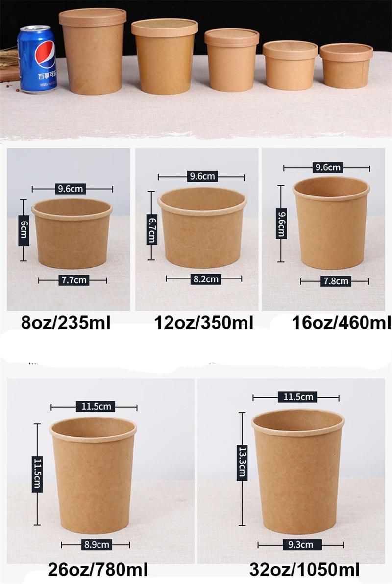 Eco Friendly Compostable Takeaway 8oz 12oz 16oz 26oz 32oz Biodegradable PLA Kraft Paper Disposable Noodle Soup Cup Bowl with Lid