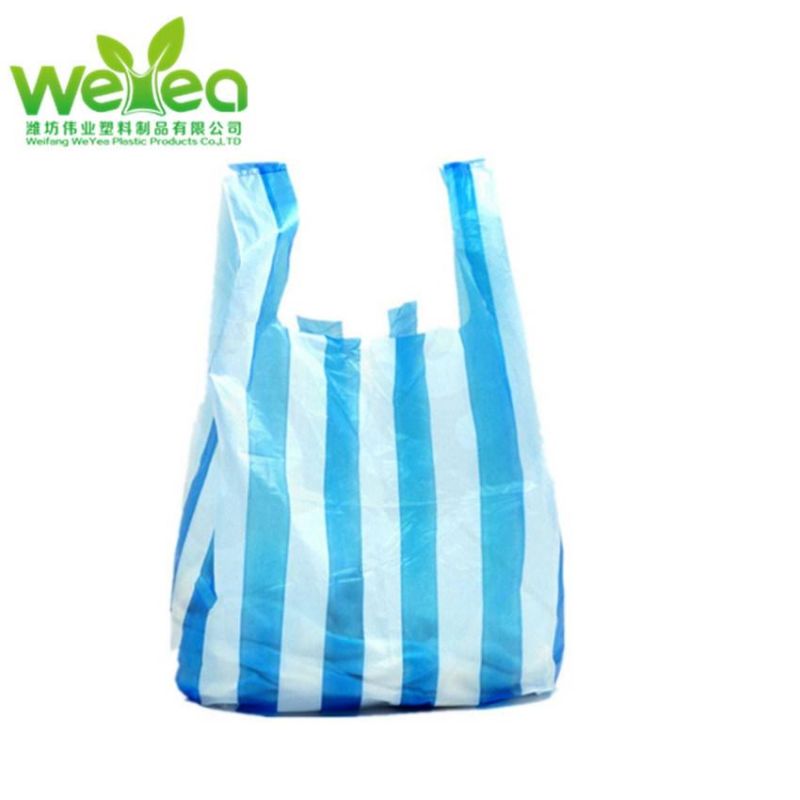 OEM Plastic Grocery Bags Striped PE Tshirt Vest Handle Carrier Shopping Bag