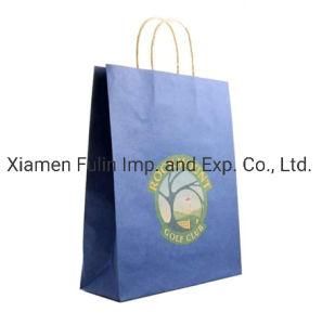 Blue Color Printing Kraft Paper Packaging Bag for Gifts with Logo