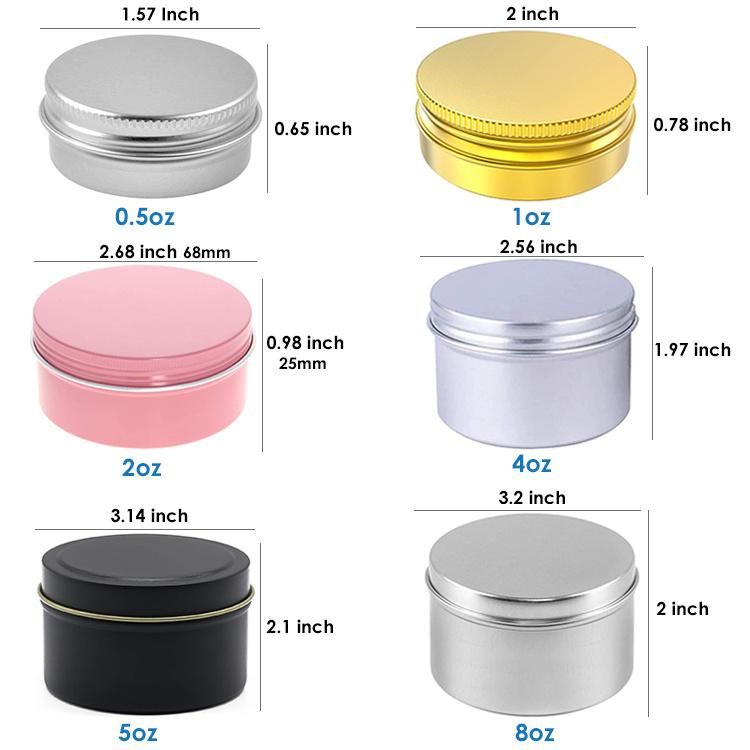 2oz 4oz 8oz Cosmetic Cream Candle Tin Container Black Aluminum Metal Tin Can for Candle Making Storing Spices Lip Balm