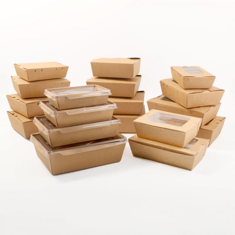 Kraft Paper Lunch Box with Transparent Window Takeaway Salad Fast Food Bento Packaging Box