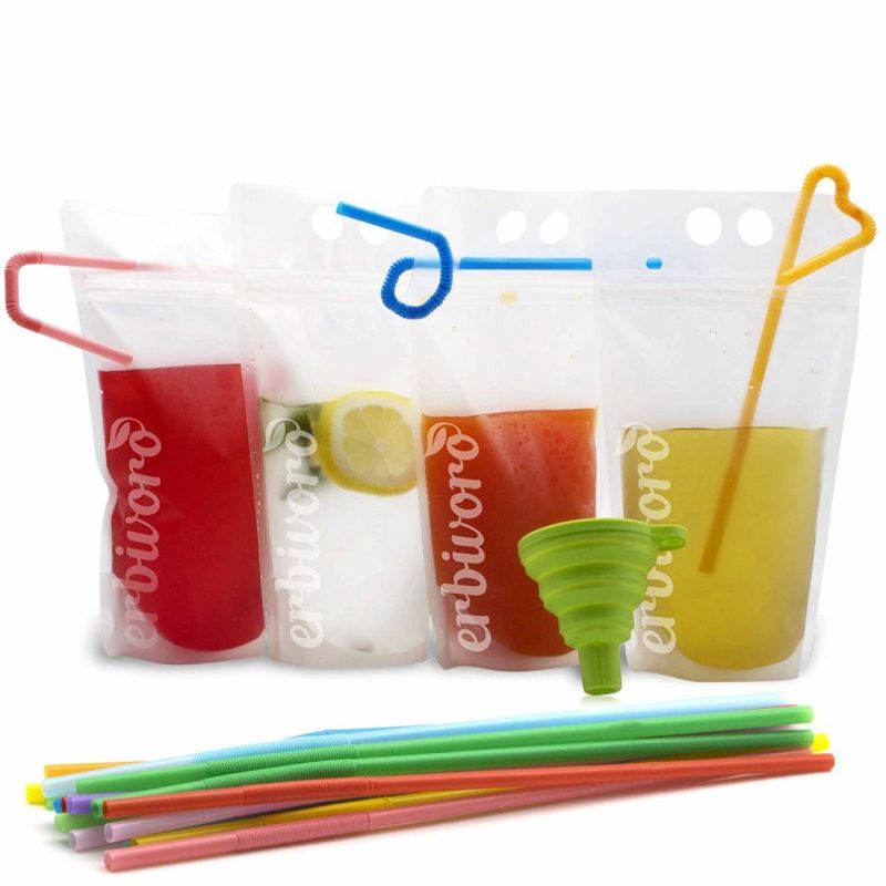 Biodegradable Hand-Held Waterproof Clear Pouch Juice Stand up Pouch with Zipper