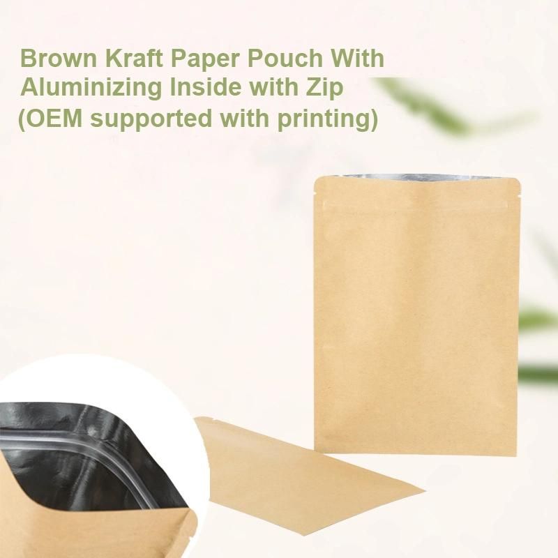 Food Graded Kraft Paper Pouch Aluminizing Foil with Zip Stand up Pouch