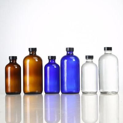 500ml Amber Clear Cobalt Blue Round Glass Boston Bottle with Stainless Steel Soap Pump Dispenser